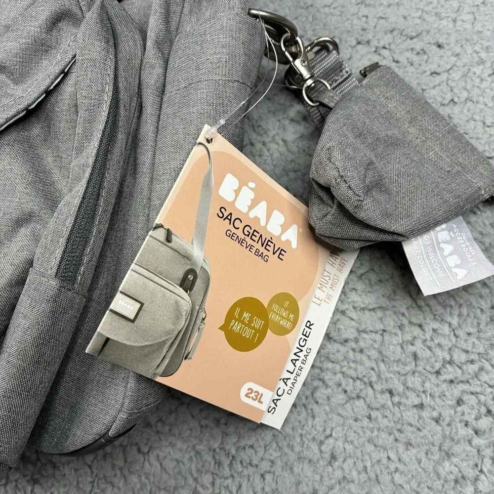 BEABA Sac à Langer Genève Diaper Bag 23L Gray Shoulder Baby Changing Bag NWT